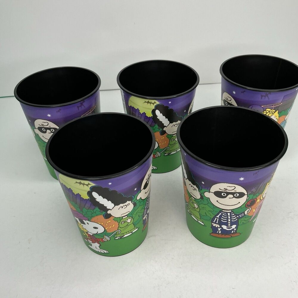 Peanuts Hallmark Cups 5 Halloween 4 1/2” Green Black Purple 2013